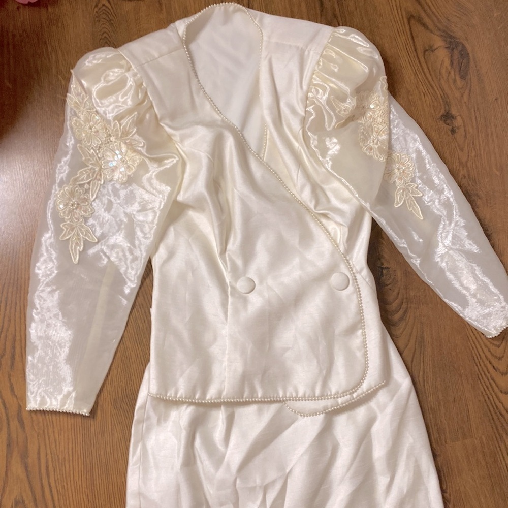 🌷 Blue Bird Dress 🌷 Vintage 2 Pc Skirt & Puff Jacket Set Pearl Embroidery